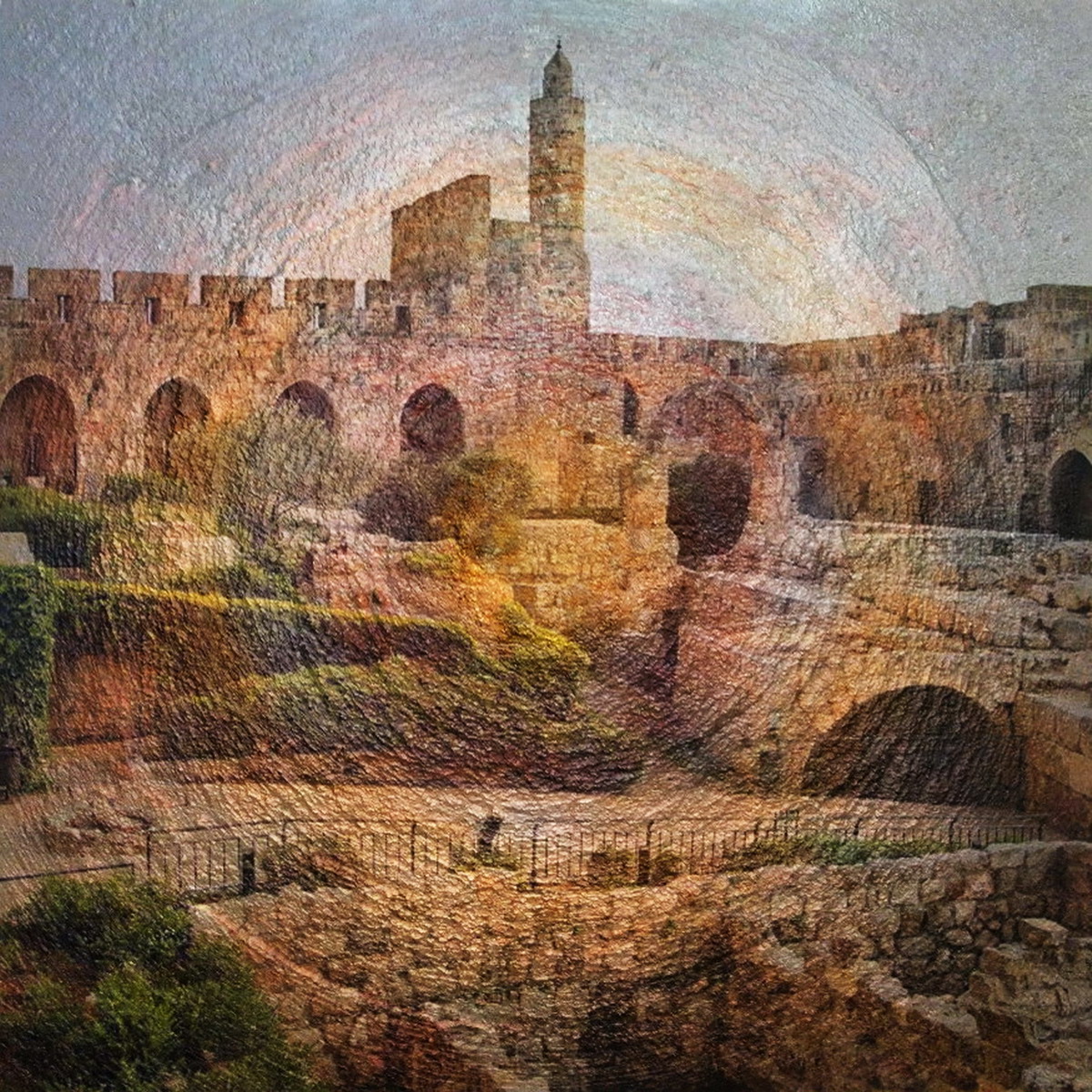 The Past & the Future. Old Line. Jerusalem Nr 03. 2019. Art Collage. 50x50 cm