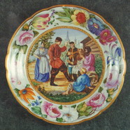 Wall Plate. Country Duncing. Over Glasour Painting on Porcelain. D 27 cm
